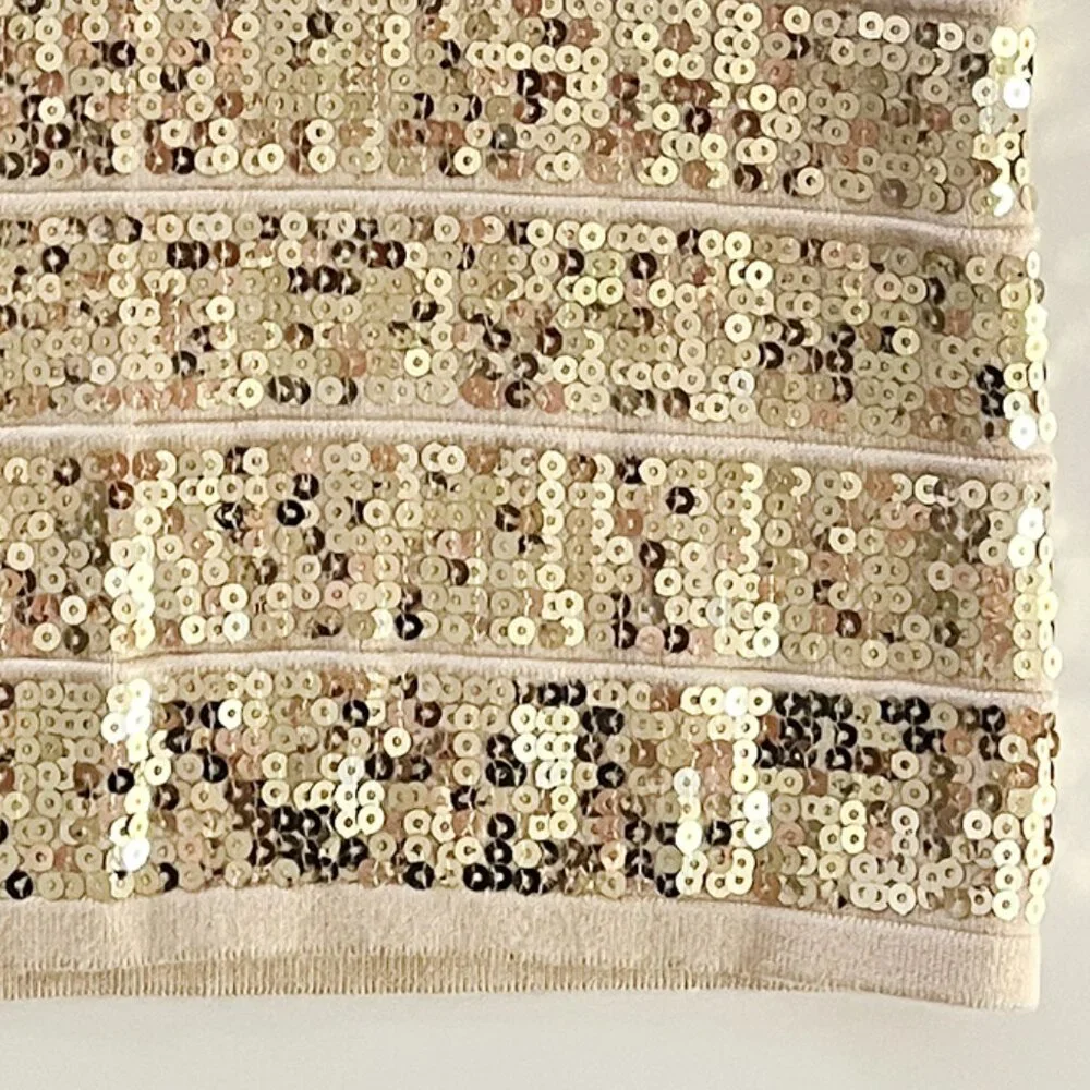 Arden B. Gold sequin beige stretchy knit bodycon dress SM - Picture 6 of 7